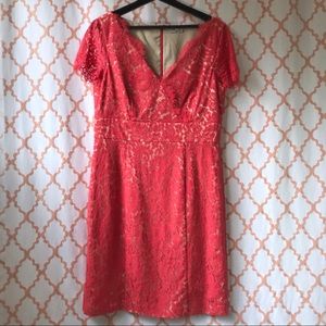EUC Eliza J Floral Coral Lace V-neck Dress